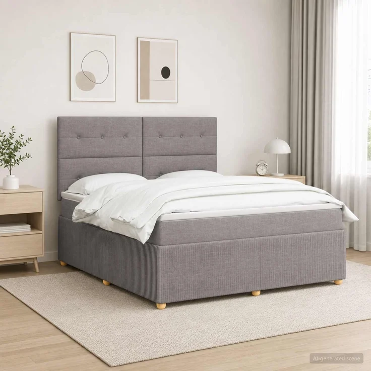vidaXL Boxspringbett mit Matratze Taupe 140 x 190 cm Stoff 3454393 – Bild 1