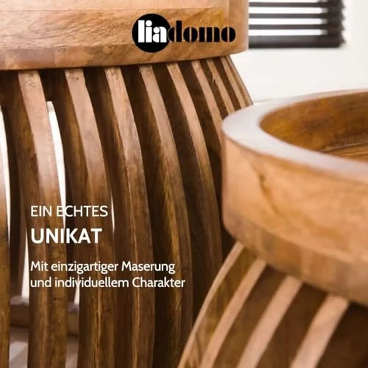 Liadomo Couchtisch Laos (2-St, 2er-Set), Mangoholz massiv, runde Platte und Form, Holzstreben – Bild 5
