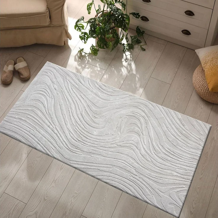 Vimoda Designteppich Teppich Wohnzimmer modern dicht & weich, Rechteckig, Höhe: 11 mm, Einfarbig, Wellenmuster, Läufer, Kurzflor, neues Design, ED Effekt – Bild 3