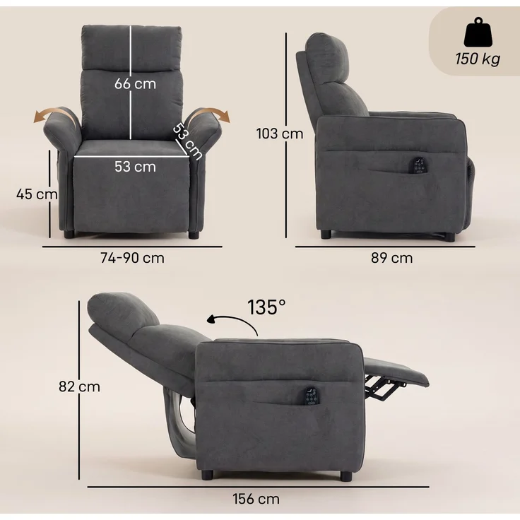 HOMCOM Relaxsessel, Frottee (100 % Polyester), Dunkelgrau, 74 x 89 x 103 cm – Bild 3