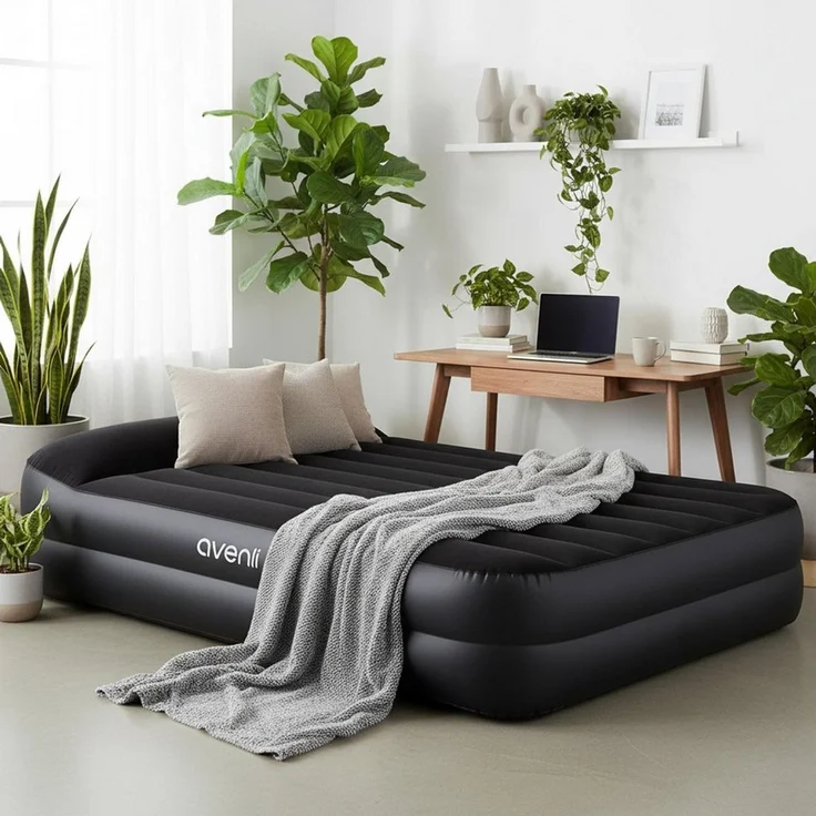 Avenli Luftbett Queen-Size Luftbett 203 x 152 x 46 cm für 2 Personen, (Gästebett aufblasbar mit integrierter Elektropumpe für 2 Personen, 2-tlg, mit integriertem Kopfteil), Aufblasbares Reise Bett inklusive Pumpe und Tragetasche – Bild 2
