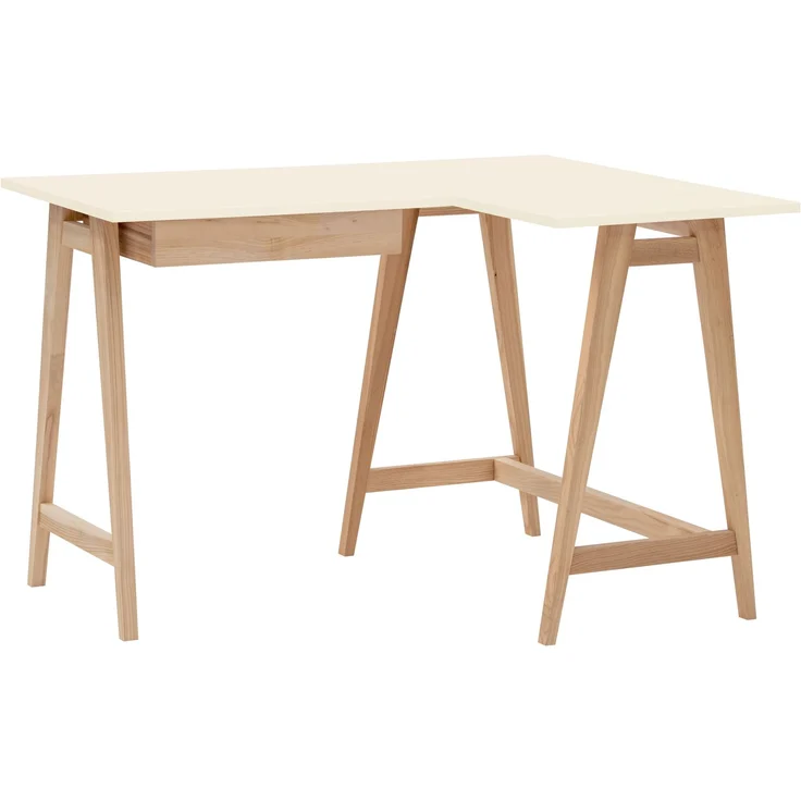 Ragaba Eckschreibtisch mit Schublade und Fußstütze, MDF & Massives Eschenholz, 115x85 cm, Perl Weiß, Rechts – Bild 1
