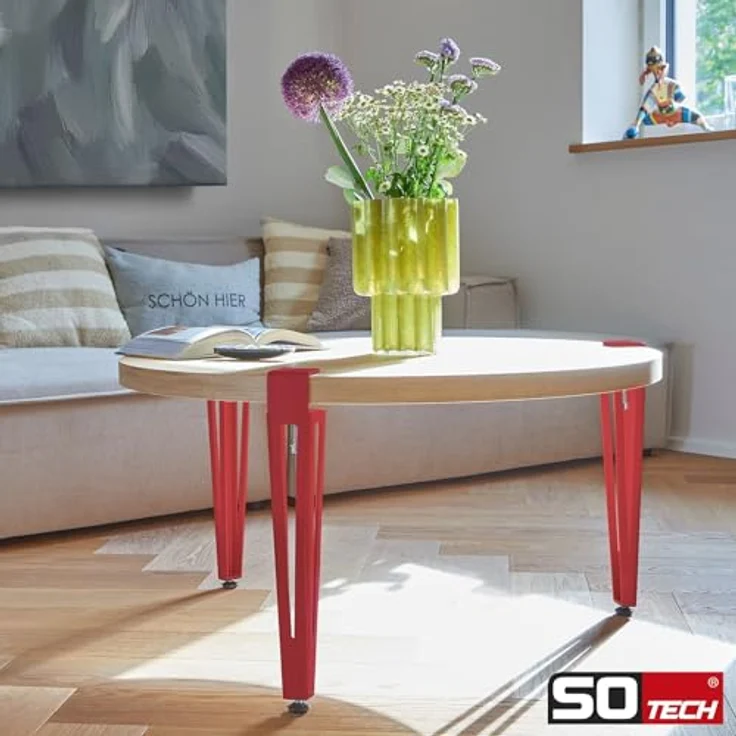 SO-TECH® Tischbein ColorLine in F-Form konisch zulaufend von 70 auf 40 mm, mit Klemmschraube (ohne Bohren) - rot - Höhe 464 mm - 4x – Bild 4