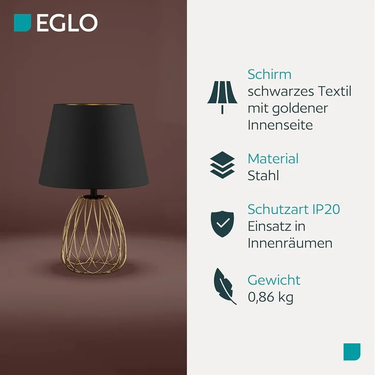 EGLO Tischleuchte JAZMINIA DH 30x45.50 cm schwarz Tischlampe Klemmleuchte Schreibtischleuchte Schreibtischlampe – Bild 3