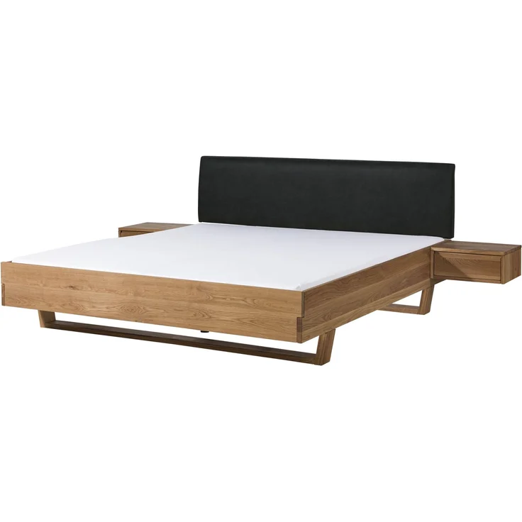 Bett mit Nachttischen Eiche 200x200x85 natur geölt, Kopfteil anthrazit FICHTELBERG #36 – Bild 1
