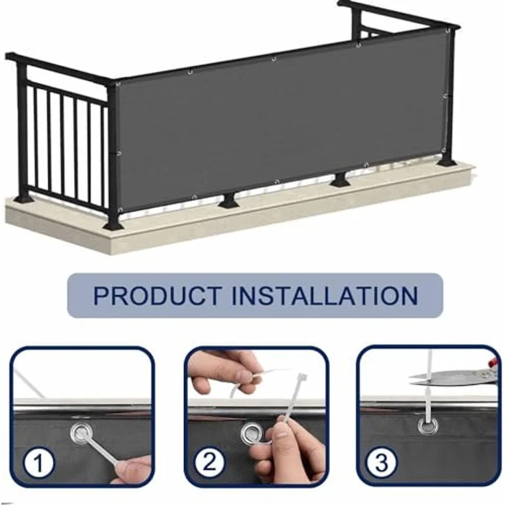 MENGH Balkon Sichtschutz Ohne Bohren Wind-und UV-Schutz, 160g/m², Mit Montagezubehör, 100% Polyester, für Balkon geländer,Terrasse & Garten - Anthrazit 80x450 cm – Bild 6