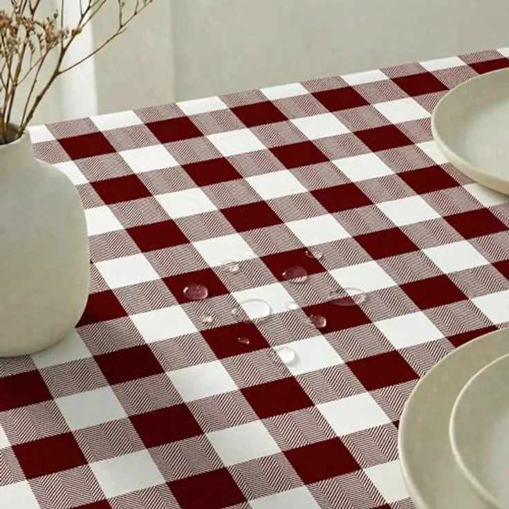 BELUM Tischdecke, harzbeschichtet, fleckenabweisend, granatrot, kariert, Vichy-Größe, 200x140 cm, fleckenabweisende Tischdecke, Vichy-Granatrot, Tischdecke aus 100% Bio-Baumwolle – Bild 5