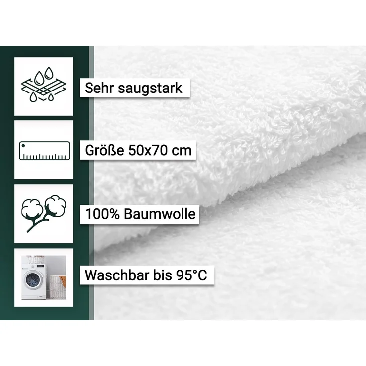 ZOLLNER 6er Set Handtuch, 100% Baumwolle, 50x70 cm, weiß – Bild 2