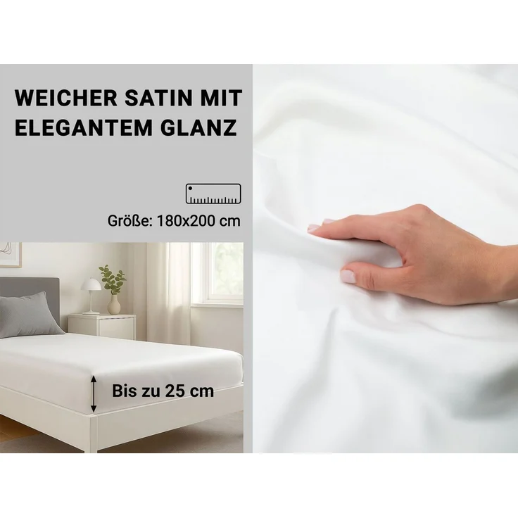 ZOLLNER Spannbettlaken, Satin, Gummizug: an den Ecken, 90 x 200 cm, 100% Baumwolle – Bild 3