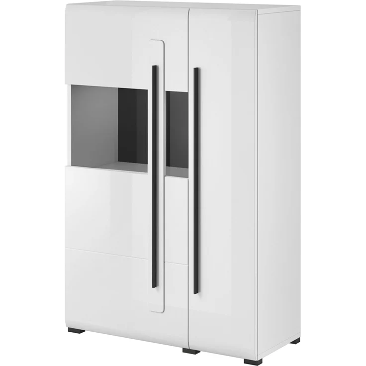 Highboard Vitrine weiß Hochglanz TURDA-83 modern mit Absetzungen in schwarz, B/H/T: ca. 90/136/39 cm – Bild 3