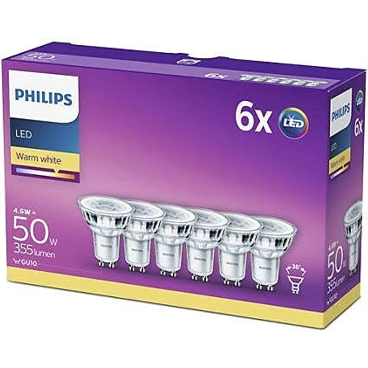 Philips LED Classic GU10 Lampen 6-er Pack (50 W), Reflektor LED Spots mit warmweißem Licht, energiesparende Lampen mit langer Nutzlebensdauer – Bild 5