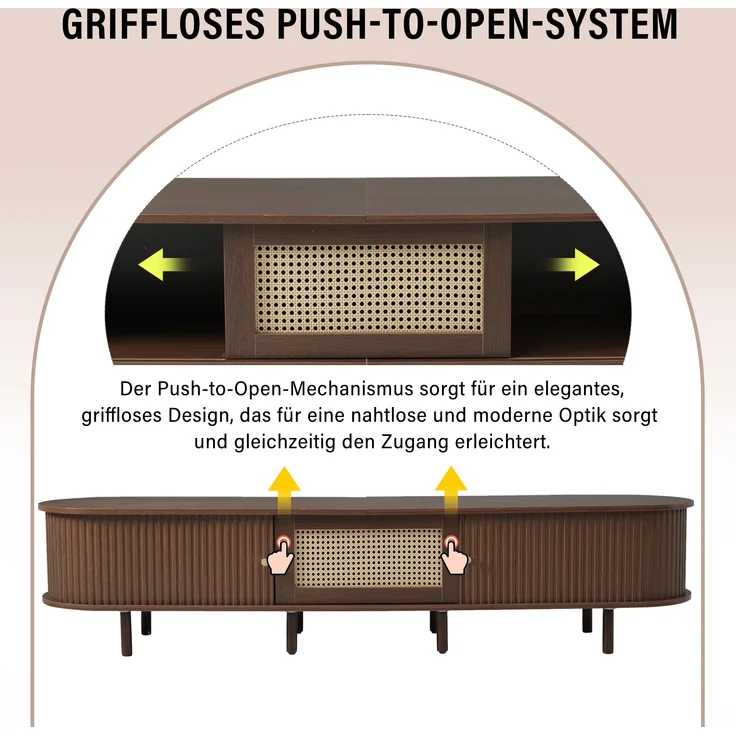 TV-Schrank MDF Rattan-Design mit Schublade & Schiebetüren 180x40x40 cm Nussbaum dunkel – Bild 8