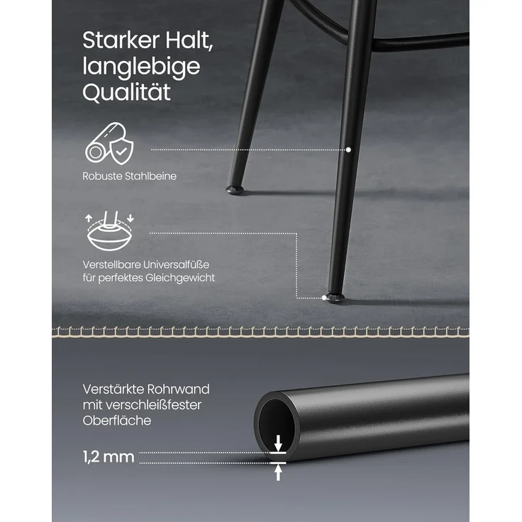 VASAGLE EKHO Kollektion - 360° drehbarer Barhocker, 2er Set, Hocker mit Rückenlehne für Bartisch, Kunstleder mit Nähten, Mid-Century-Modern-Stil, 76 cm hoch, Küche, Hausbar, tintenschwarz LBC889B01 – Bild 5