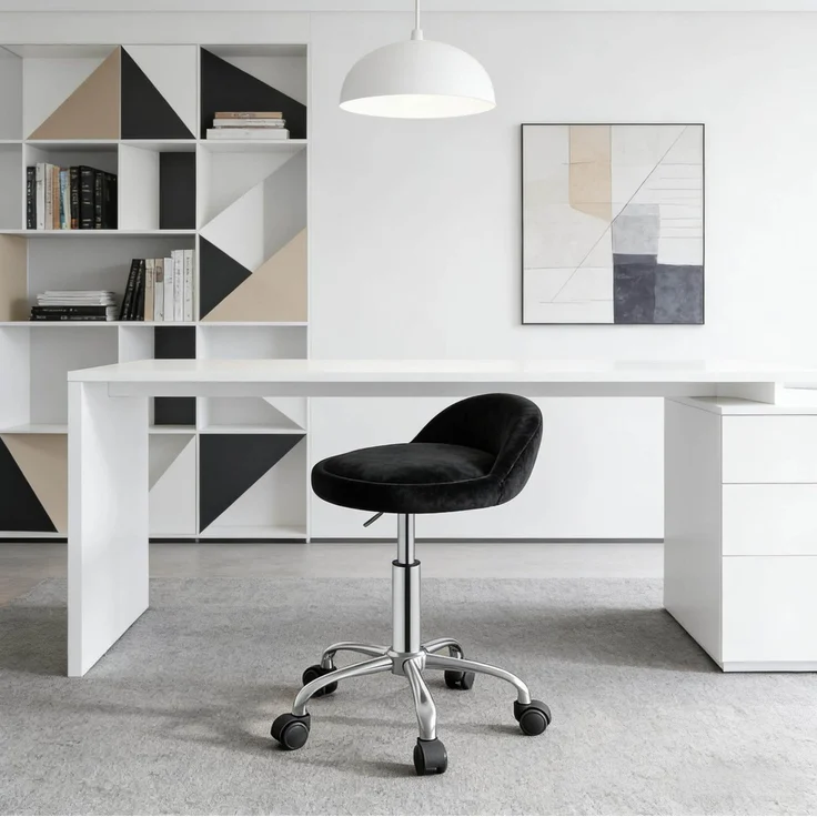Bürohocker 30x30 cm aus schwarzem Samt, höhenverstellbar und 360° drehbar – Bild 3