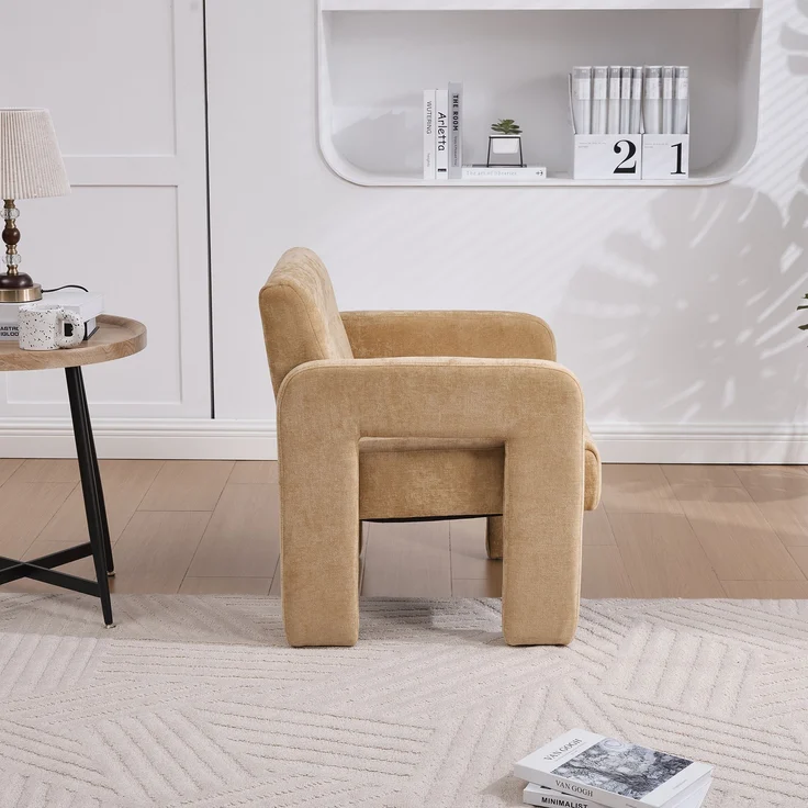 Sessel Chenille modern Relaxsessel Wohnzimmer Sitzlandschaft Lounge Sitz,Senfgelb – Bild 5