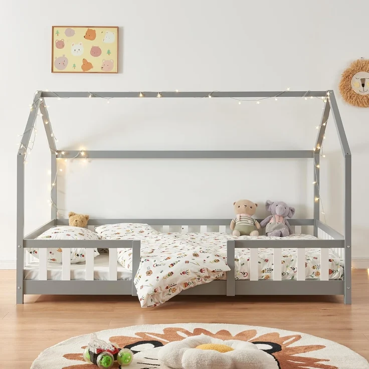 Kinderbett Sisimiut mit Matratze 120x200 cm Hellgrau / Weiß [en. casa] – Bild 3