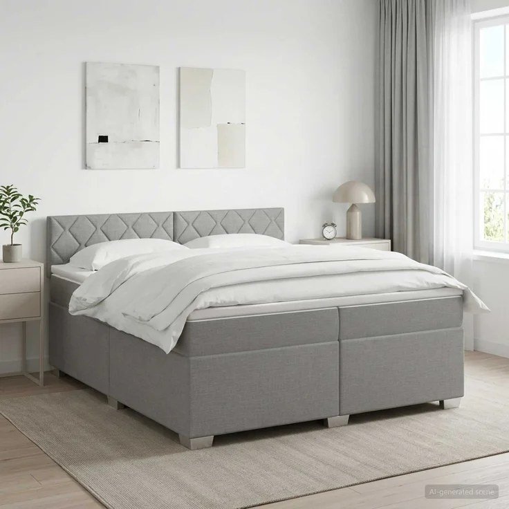 vidaXL Boxspringbett mit Matratze Hellgrau 200 x 200 cm Stoff 3450565 – Bild 1