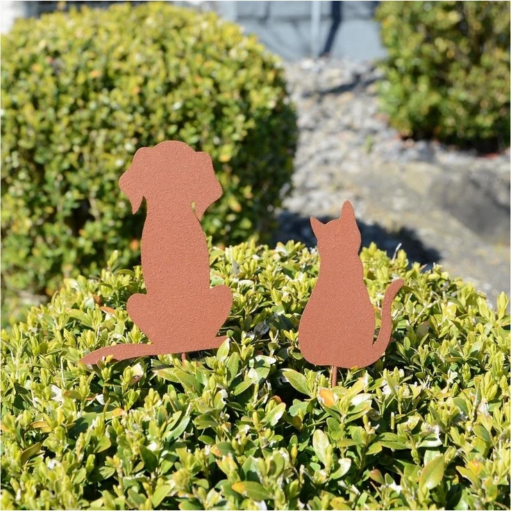 UNUS GARDEN Gartenstecker Roststecker 2er Set Hund Katze Deko Garten und Beet (2-St, 2er Set Roststecker Hund & Katze Metall Rostoptik) – Bild 2