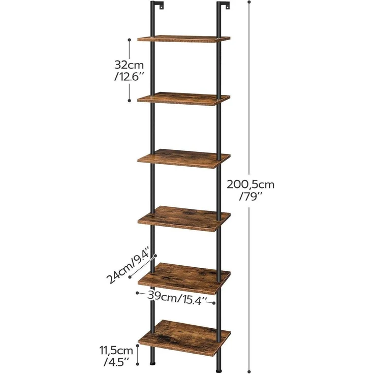 Leiterregal 6stöckig 39 x 24 x 200,5 cm Dunkelbraun Schwarz – Bild 3