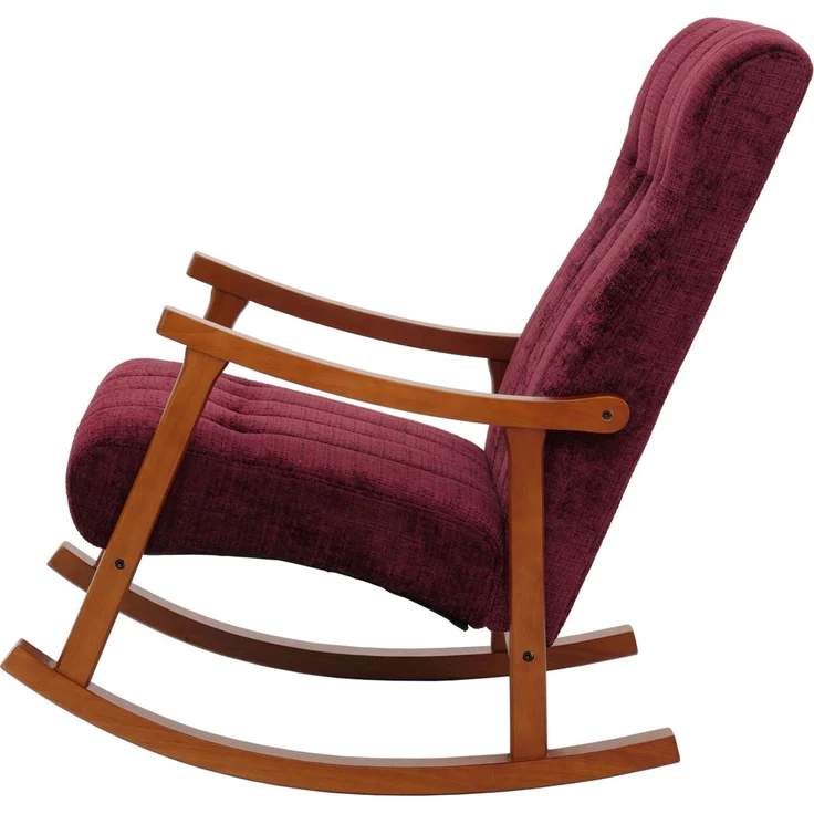 Schaukelstuhl HWC-K10, Relaxsessel, Holz FSC® Stoff/Textil Chenille (465g/m²) ~ bordeaux, Gestell Walnuss-Optik – Bild 5