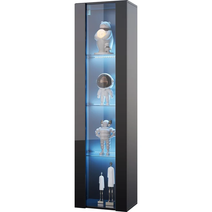 40 x 29 x 170 cm, multifunktionale Vitrine, Glasböden, LED-Farbwechselbeleuchtung, APP-Steuerung, Acrylplatte, wandmontierbar, minimalistisches Design, schwarz.--Schwarz--40x29x170cm--YOUDENOVA – Bild 9