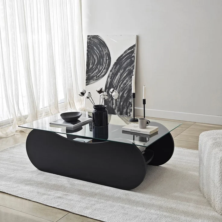 Modern Coffee Table, Black & Transparent, 105 x 35 x 65 cm | 100% Tempered Glass & Melamine Coated Particle Board, 18 mm Thickness | Stylish & Durable Design – Bild 3