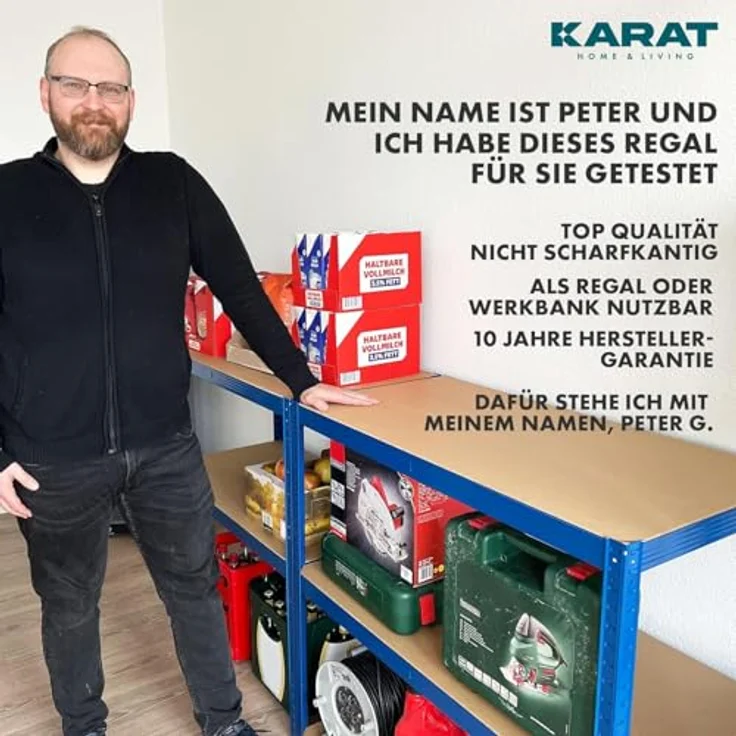 KARAT Schwerlastregal, 2er Set - Steckregal, Kellerregal, Lagerregal - 5 verstellbare Böden (Blau, 50 x 100 x 200 cm) – Bild 7