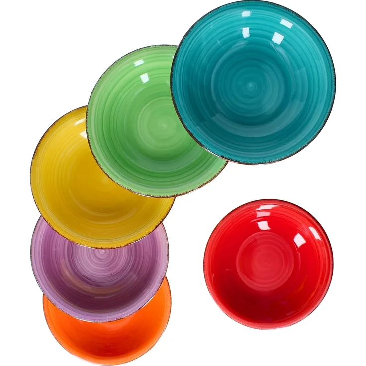 6tlg Suppentellerset Uni bunt tiefe Essteller 750ml Servierplatte Tafel Salat Steingut ofentauglich
