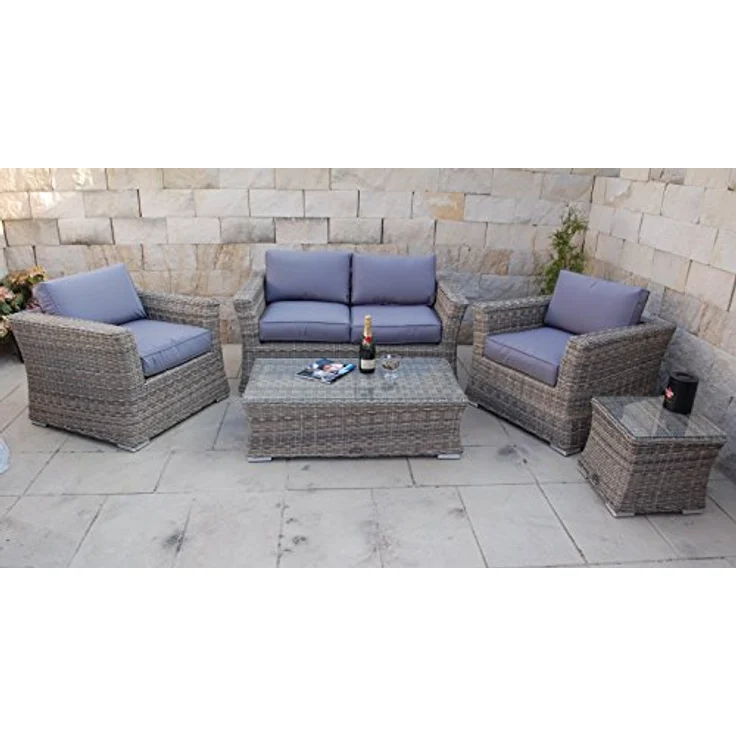 Ragnarök Möbel-Design Gartenlounge-Set Lounge Set Isfjord, (Set, Polyrattan, Alu), 1x Zweisitzer Sofa, 1 kl. & 1 gr. Beistelltisch, 2x Sessel – Bild 2