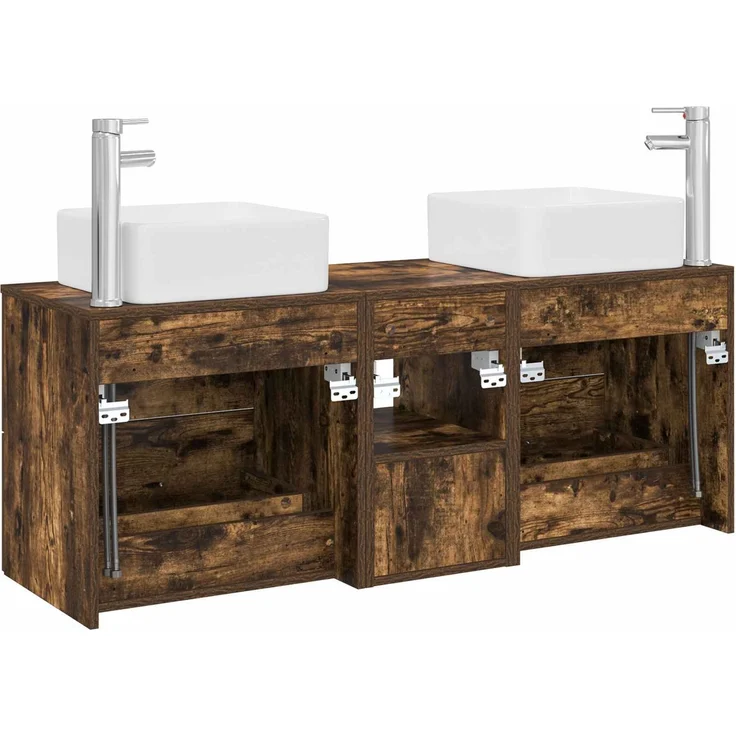 vidaXL Badezimmerschrank-Set 3 stk. Geräucherte Eiche 129 x 41 x 80 cm 3405823 – Bild 8