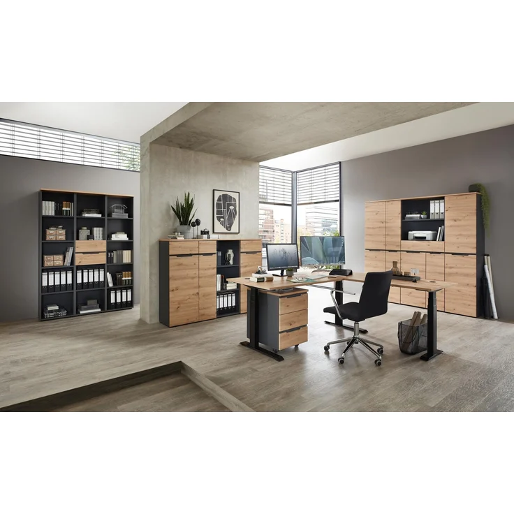 Komplettbüro MEMPHIS I 11-teilig Front Artisan Eiche Korpus Graphit – Bild 2