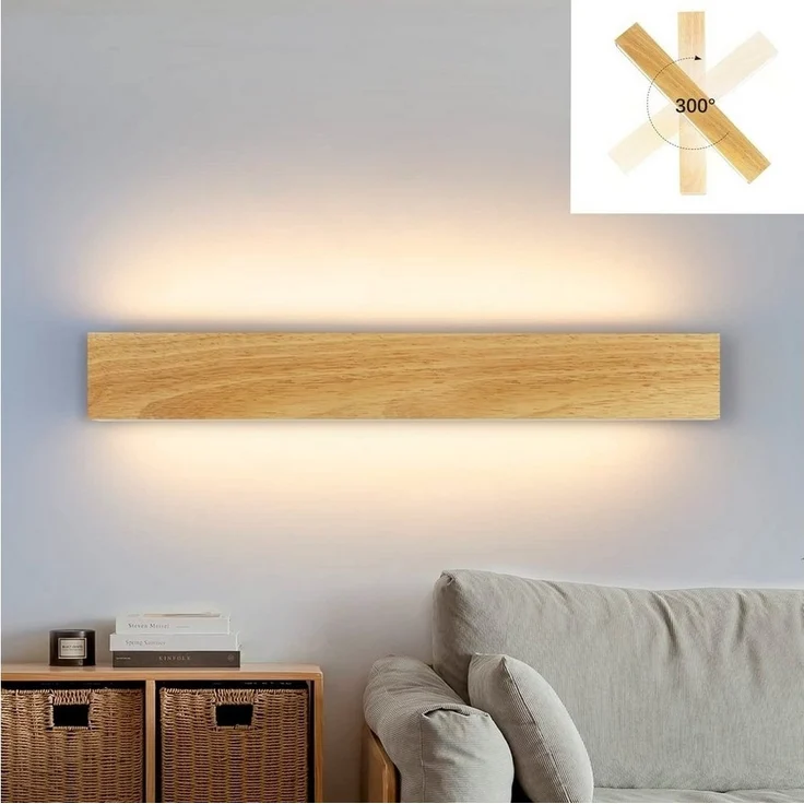 Nettlife LED Wandleuchte Holz 3000K warm weiße Wandbeleuchtung, Drehbar 330 °, LED fest integriert, Warmweiß, Wohnzimmer Schlafzimmer Flur Treppenhaus – Bild 1