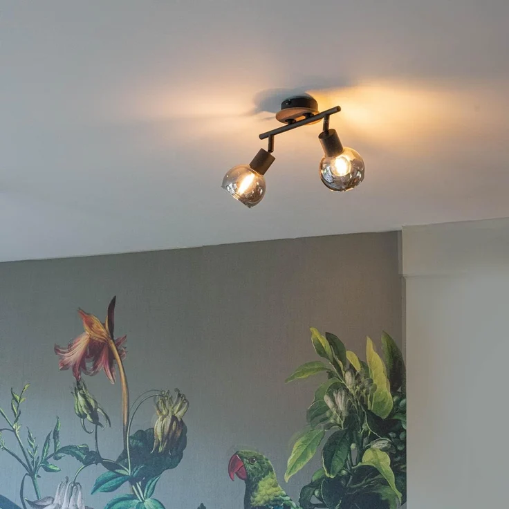 Qazqa LED Aufbaustrahler Vidro, ohne Leuchtmittel, E14, Grau, Modern, Glas, 2-flammig – Bild 2