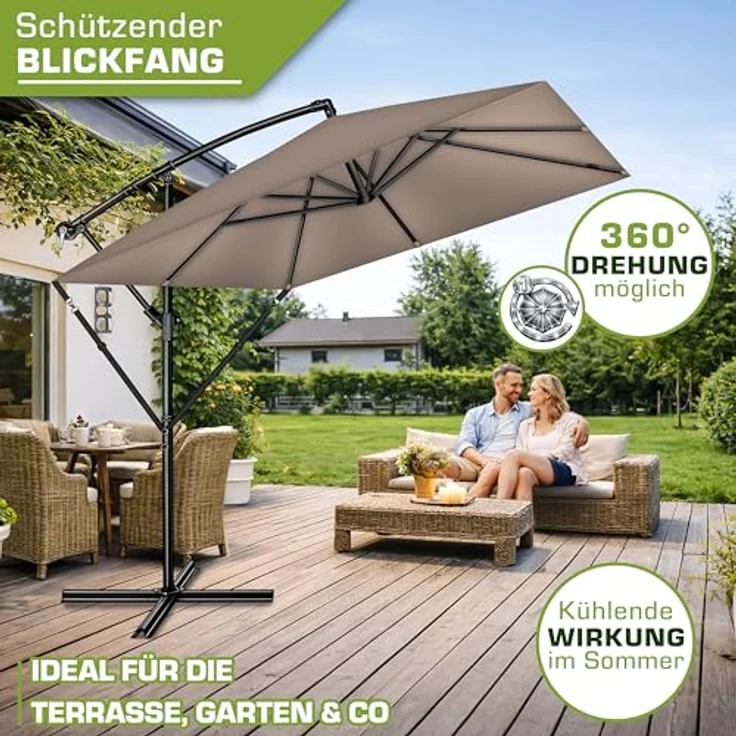 tillvex Sonnenschirm tillvex® eckig 235 x 235 cm Ampelschirm, Kurbelschirm mit 360° Drehung, wasserdicht, UV-Schutz bis UPF 50+, Aluminium, inkl. Abdeckung und Windschutz – Bild 6