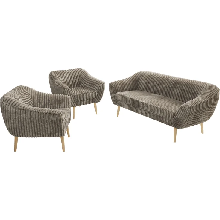 Wohnzimmerset PIRS 1-1-3, Skandinavisches 3-Sitzer Sofa mit Sesseln, Sofa mit Wellenfederung, Buche Füße, Skandinavisches Möbelset - Hellbraun Cord – Bild 8