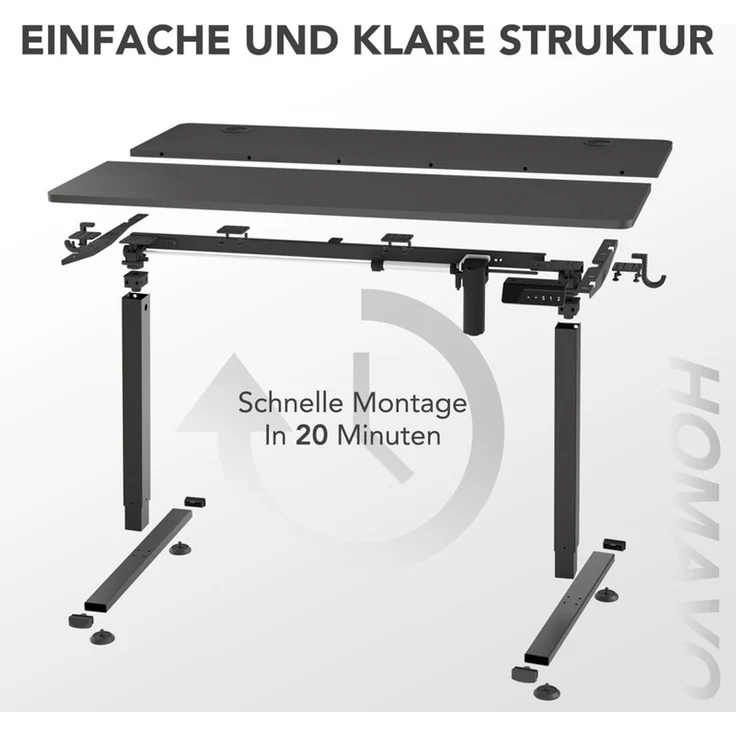 HOMAVO höhenverstellbarer Schreibtisch 60×110 cm, mit Memory- und Anti-Kollisionsfunktion, Höhe 70–117 cm, Schwarz – Bild 4