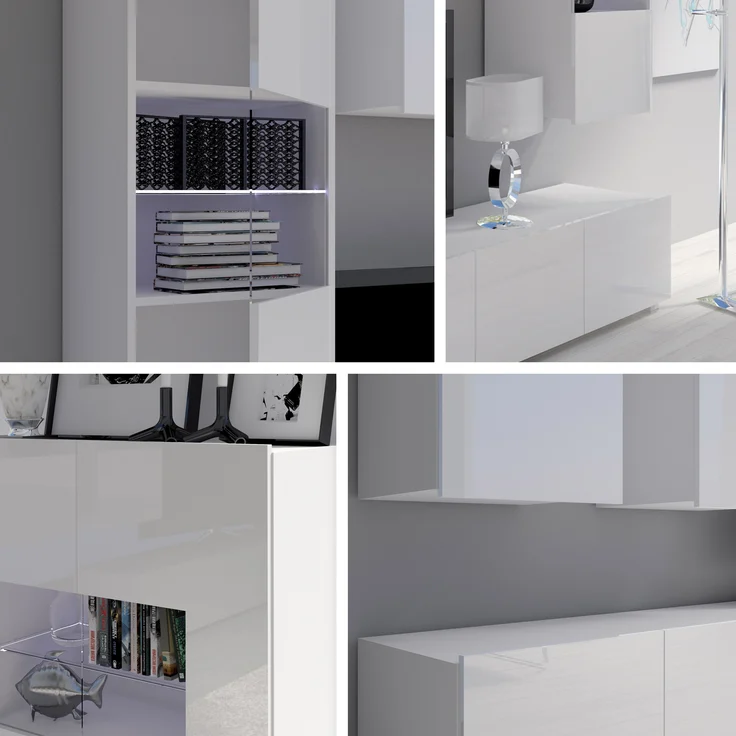 Wohnwand Calabrini I (Farbe: Cashmere, mit weißer LED Beleuchtung) – Bild 5