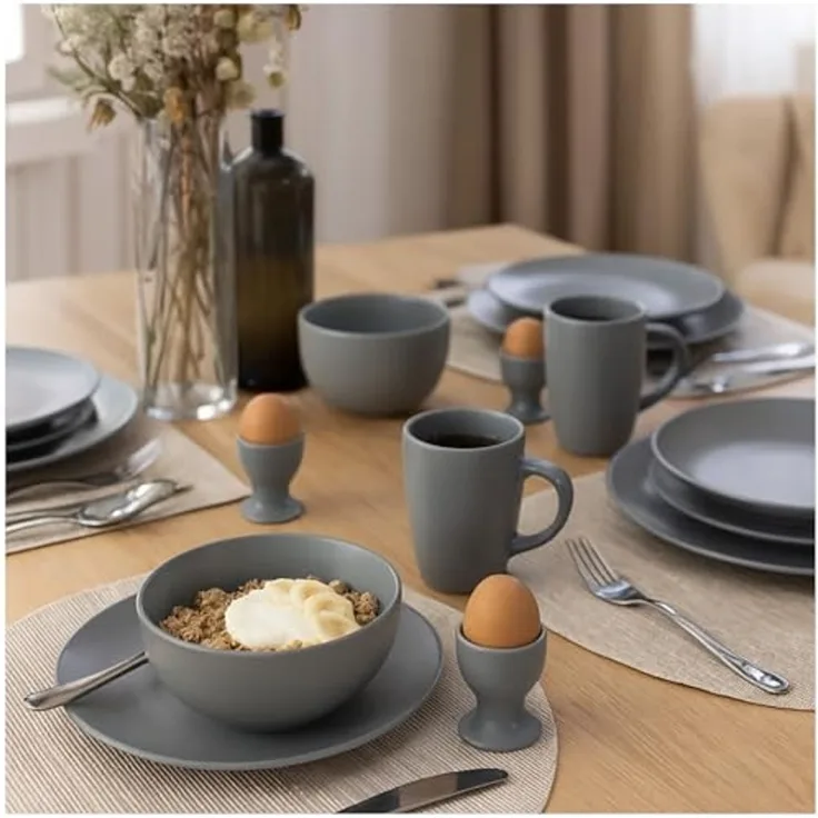NTK-Collection Frühstücks-Geschirrset Tafelservice für 4 Personen Grau (20-tlg), Keramik, Frühstücksset Geschirrset