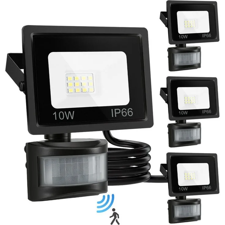 Clanmacy LED Flutlichtstrahler LED Fluter mit Bewegungsmelder 4X 10W Außenleuchte Kaltweiß Spotlight