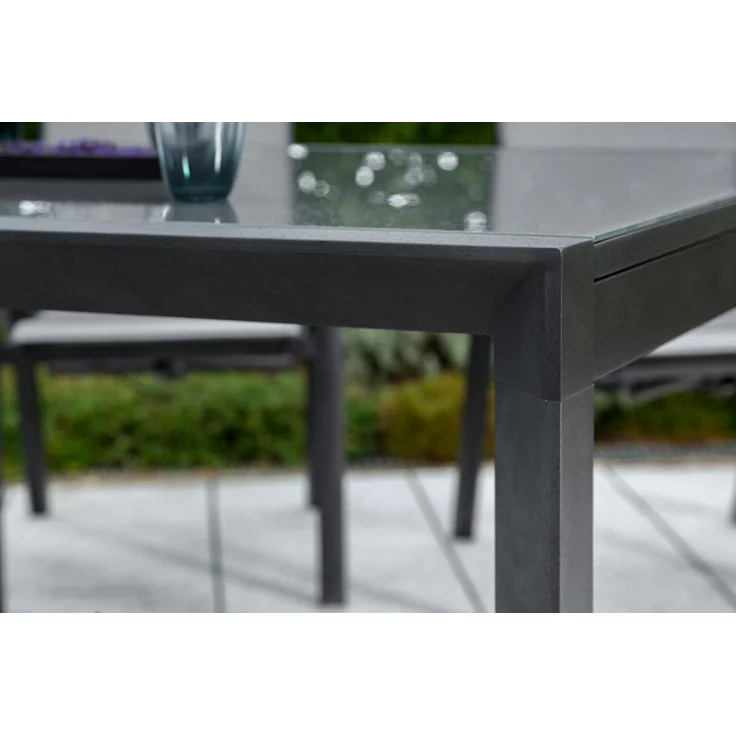 Amalfi Gartenmöbel Set 7tlg, 6 Stapelsessel, Semi Ausziehtisch 200 (300) x 110 cm, graphit/diamant, Aluminium/Textil – Bild 10
