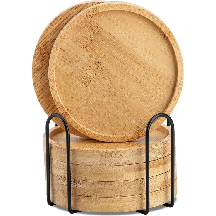 Bambus Untersetzer rund 6er Set Holz Glasuntersetzer Getränke Tassen Bar – Bild 1