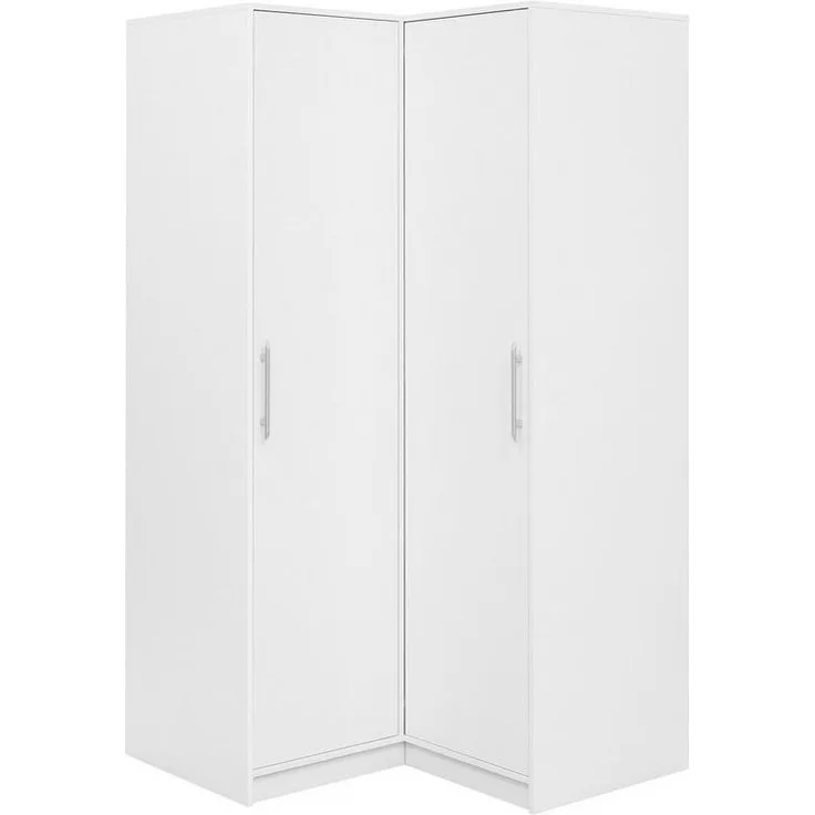 Beautysofa Eckschrank mit 2 Drehtüren, 2 Kleiderstangen und Regale BORA (Weiß) Breite: 108 cm