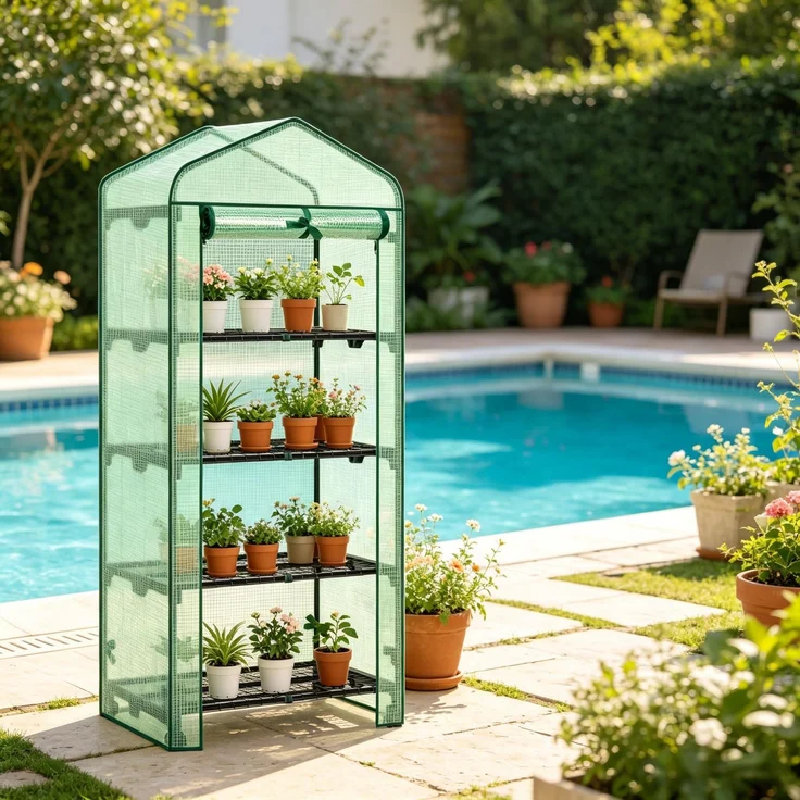Wohnora-Tomaten Gewächshaus,Gewächshaus mit Rädern,Kleines Gewächshaus mit Regalen,Tomaten Gewächshaus mit Roll-Up Tür(nur mit Gewächshaus),H 163cm x T 70cm x B 50cm,Grün – Bild 3