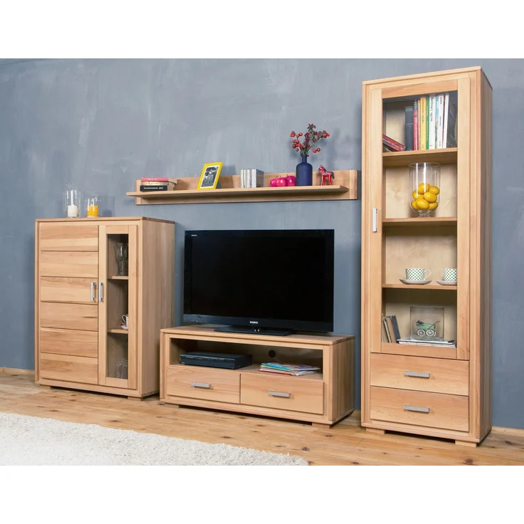 Woodline Wohnzimmerschrank Genf Set IX, Kernbuche massiv geölt, 4-teilig Natur 61x40x193 cm – Bild 3