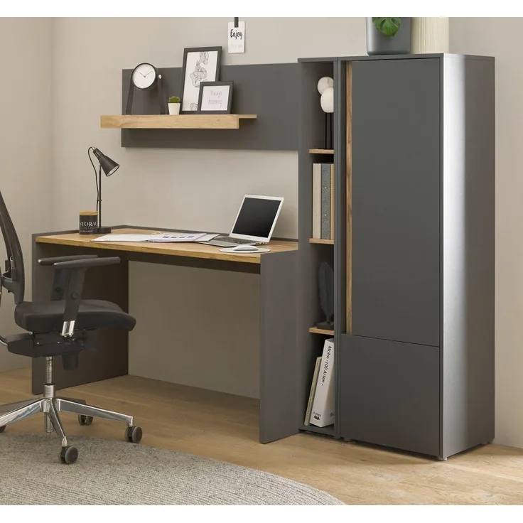 Büromöbel Set Center in grau matt und Eiche Wotan 213 cm