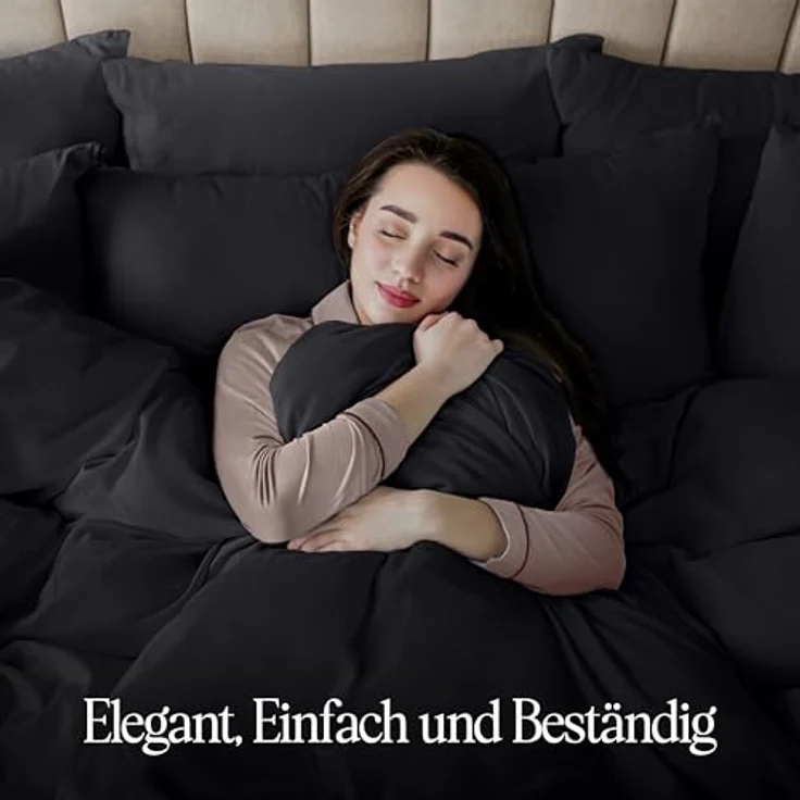 Utopia Bedding Bettwäsche Set - Mikrofaser Bettbezug 230x220 cm + 2 Kissenbezüge 50x75 cm - Schwarz – Bild 11