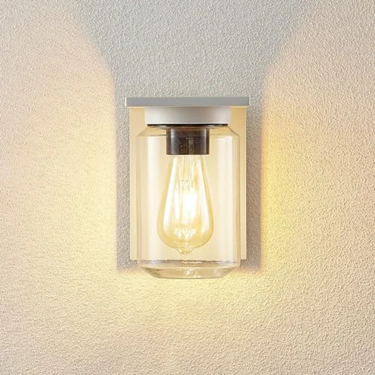 Lucande Wandleuchte Semka, spritzwassergeschützt, modern, weiß, Aluminium, 1-flammig, E27, IP54, Außenlampe für Terrasse, Garten, Balkon – Bild 5