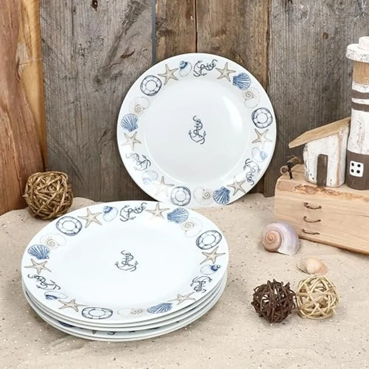MamboCat Frühstücksteller Neptun 6er Set Kuchenteller Porzellan Dessert-Teller maritim Anker – Bild 2