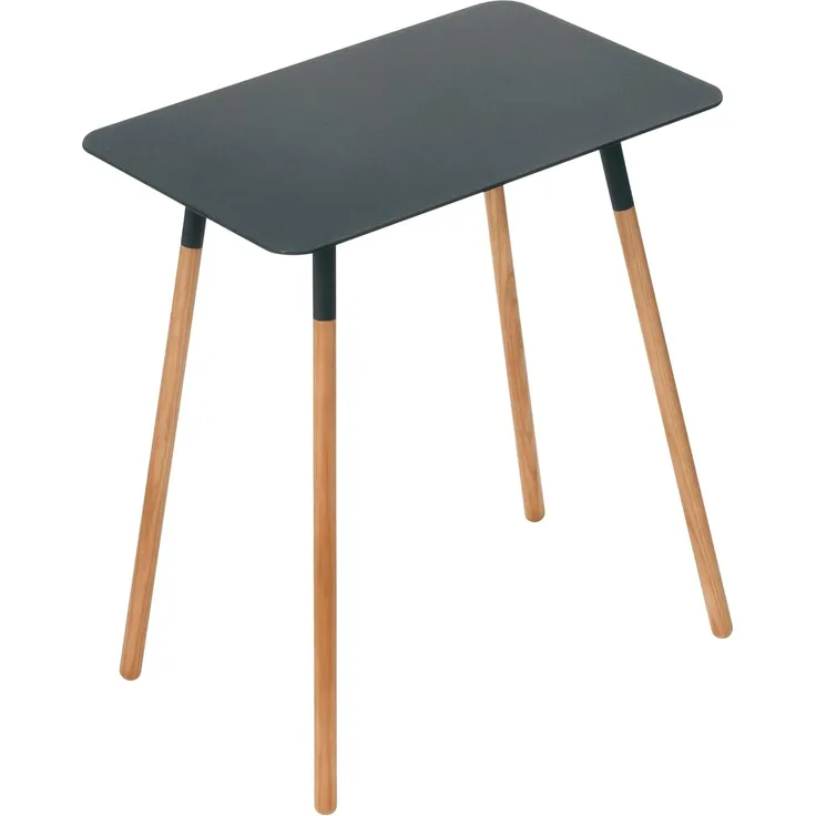 Yamazaki 3508 Plain Rechteckiger Beistelltisch, schwarz, Stahl/Holz, minimalistisch, 45 x 30 x 50 cm