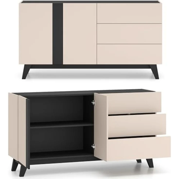 Lomadox Wohnzimmer-Set FRIONA-131, (Mega-Spar-Set, 2-St, Highboard Sideboard), kaschmir schwarz modern Möbelfüße Softclose Glastür – Bild 5